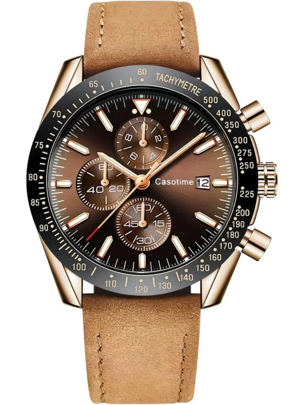 Stylish Men's Leather Chronograph Watch - Water Resistant, Luminous Big Face